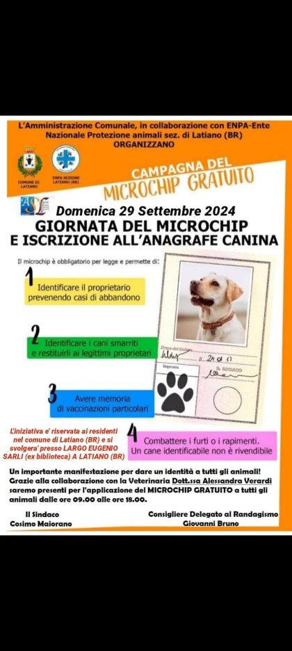 Giornata del Microchip e iscrizione all'Anagrafe Canina - 29 Settembre 2024