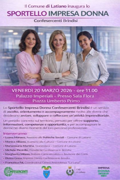 Il Comune di Latiano inaugura lo Sportello Impresa Donna Confesercenti Brindisi