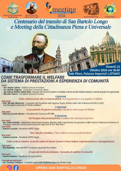 Centenario del transito di San Bartolo Longo e Meeting della Cittadinanza Piena e Universale