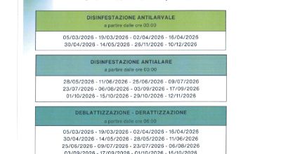 CALENDARIO 2026 DI DISINFESTAZIONE
